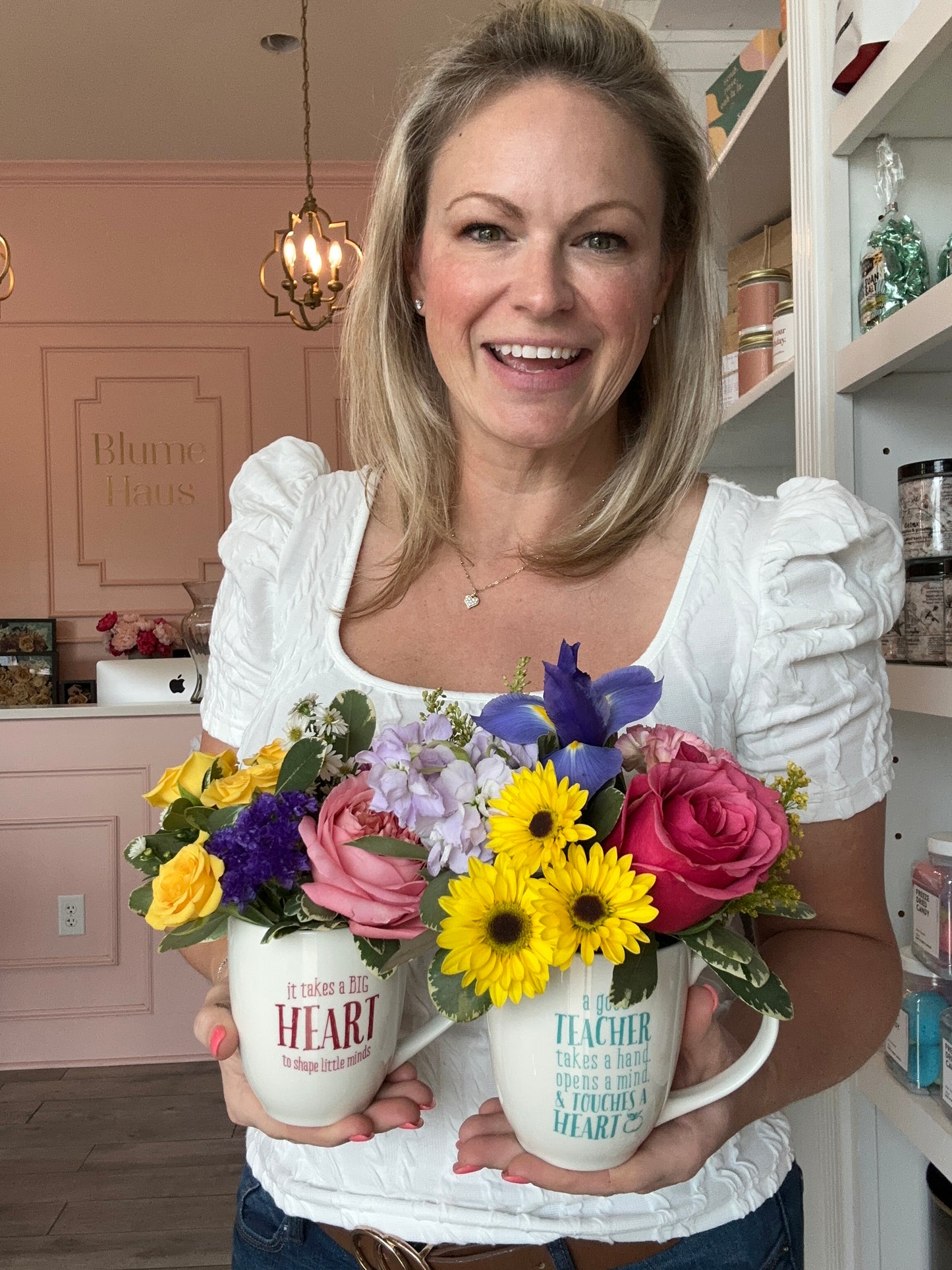 Teacher appreciation flower/coffee mug set.