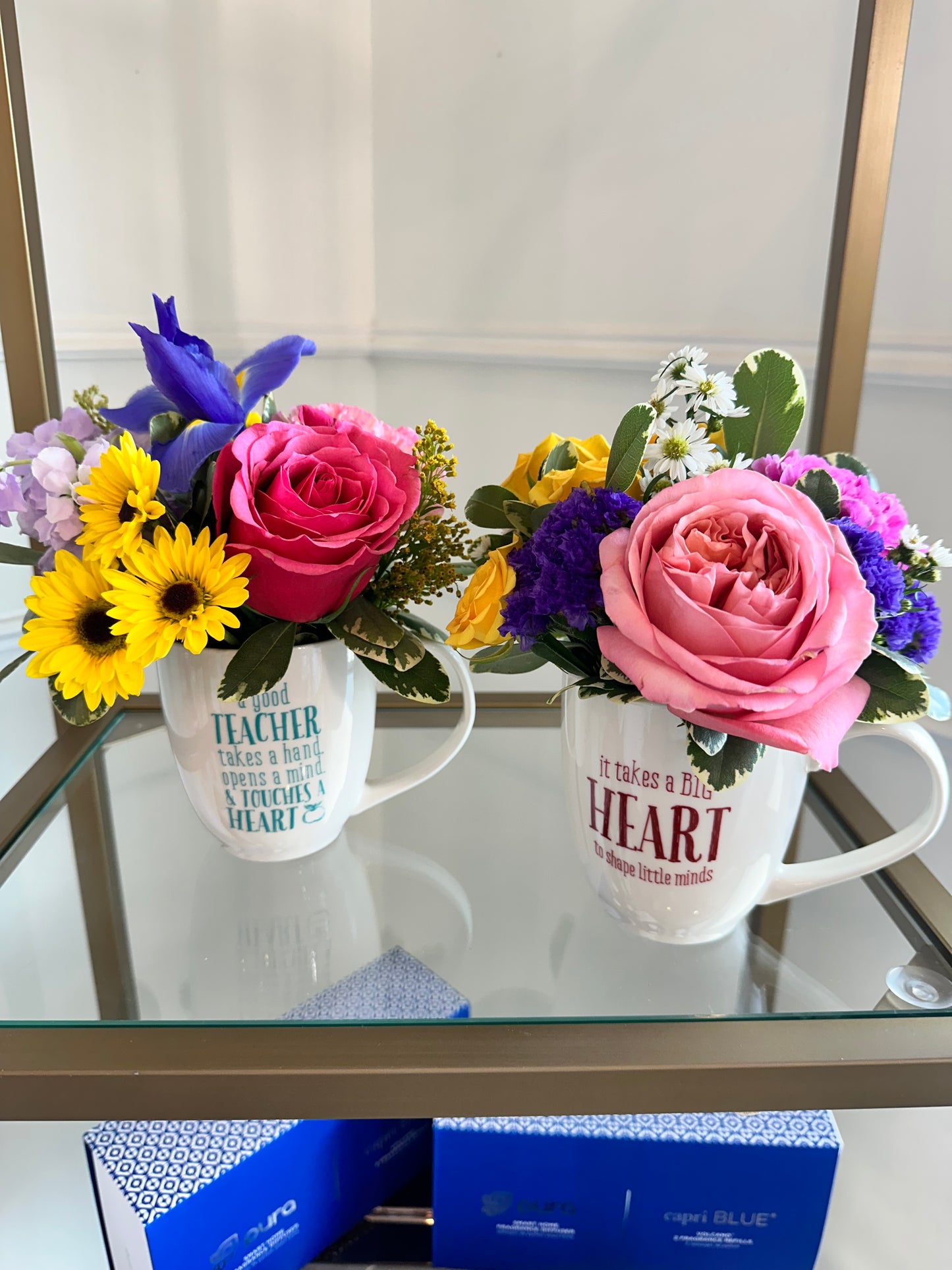 Teacher appreciation flower/coffee mug set.