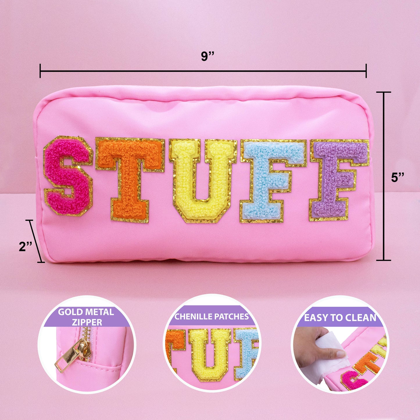 Letter Bag Travel Makeup Pouch - STUFF - pink