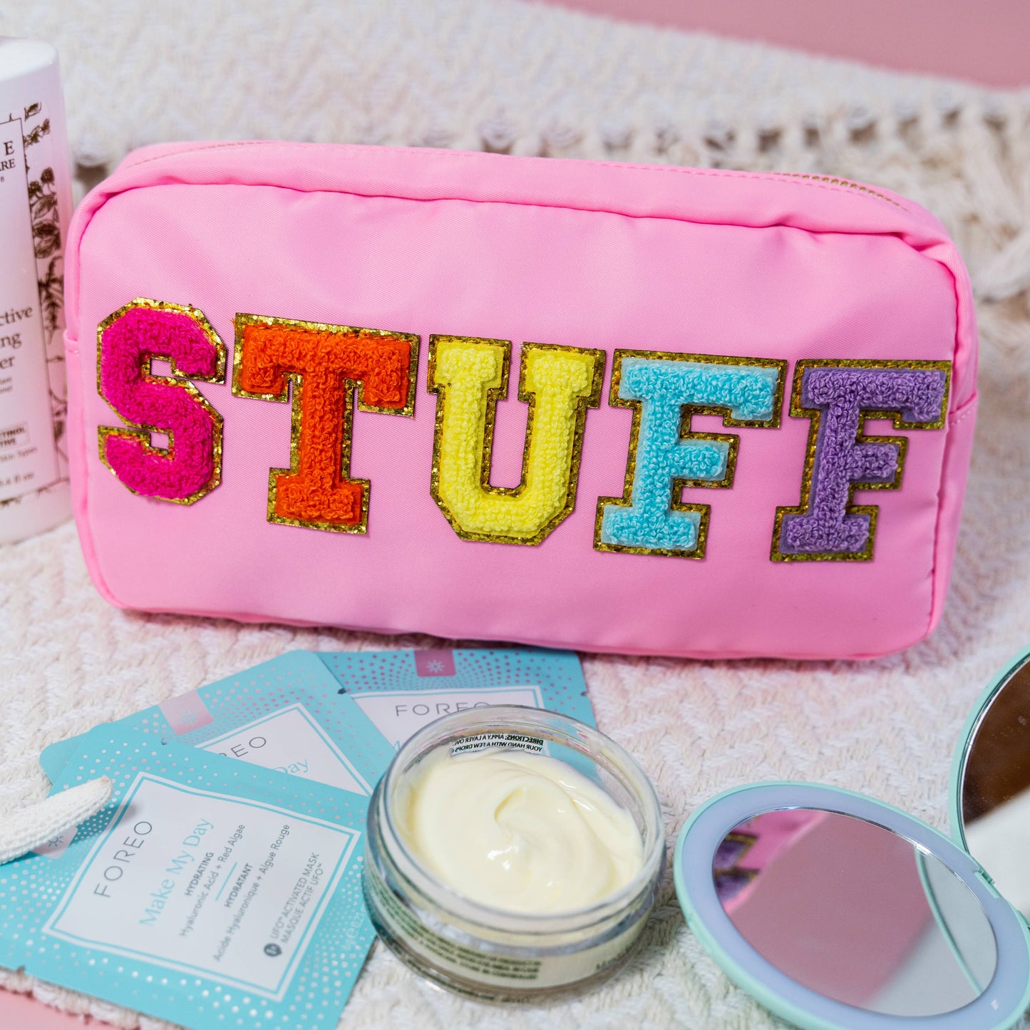 Letter Bag Travel Makeup Pouch - STUFF - pink