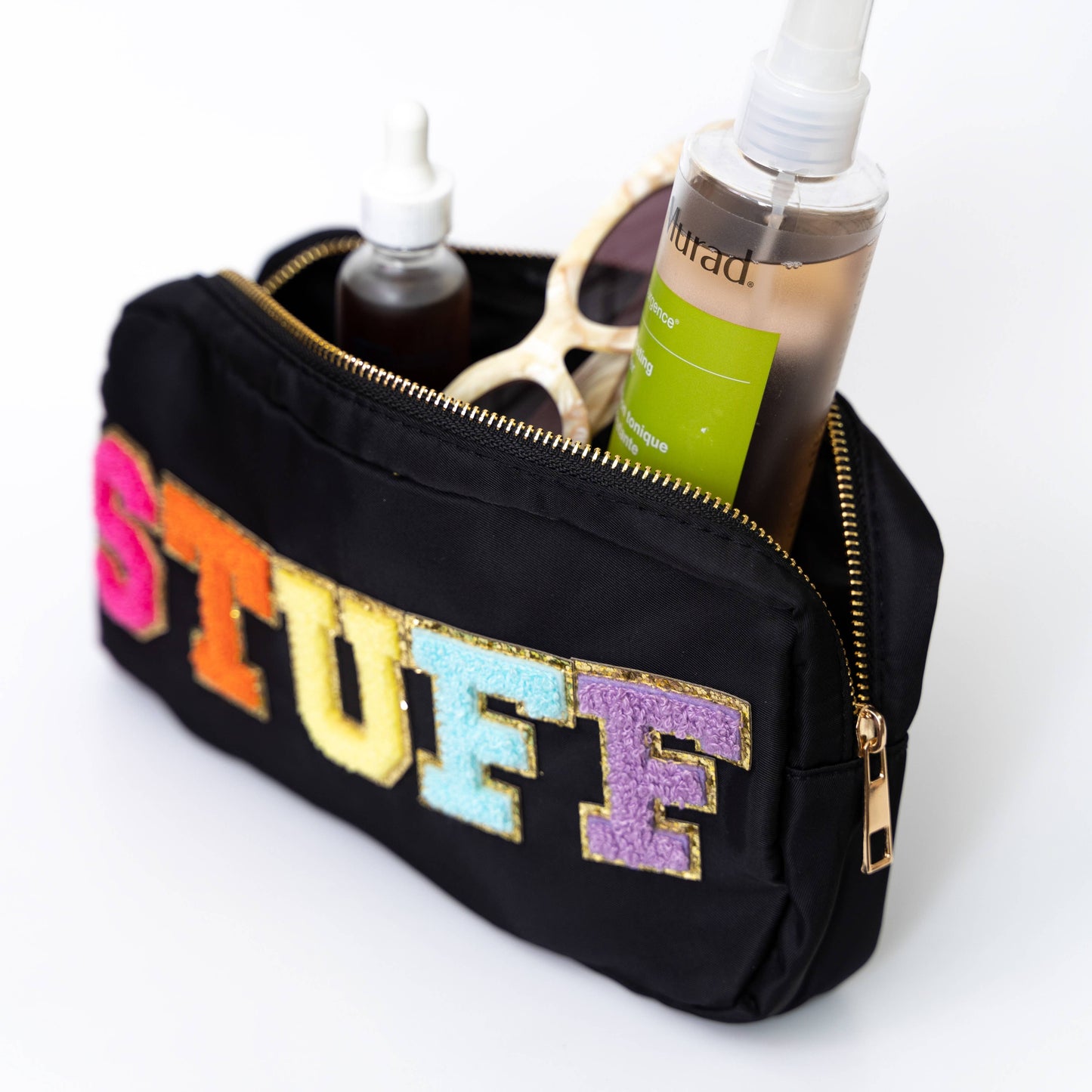 Letter Bag Travel Makeup Pouch - STUFF -black