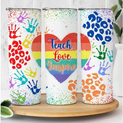 Teach Love Inspire Rainbow Heart 20oz Tumbler